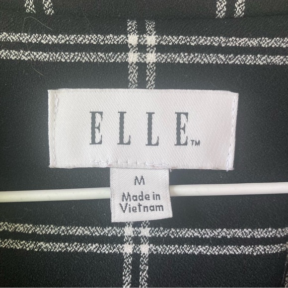 Size M Elle Black & White Plaid Blazer, With 3/4 Length Elastic-Cinched Sleeves - Picture 3 of 7